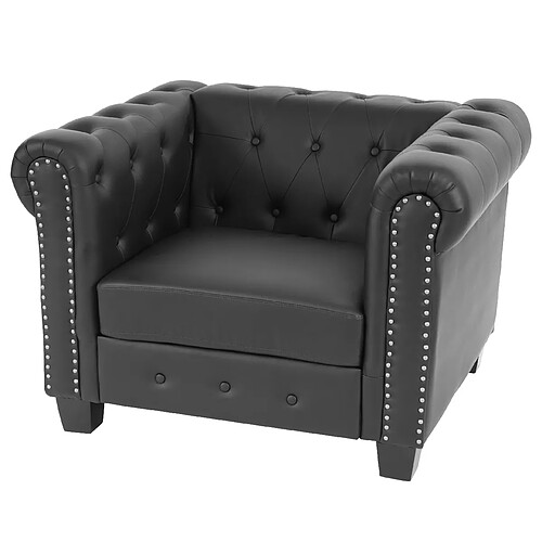 Mendler Fauteuil de luxe lounge relax Chesterfield similicuir ~ pieds carrés, noir