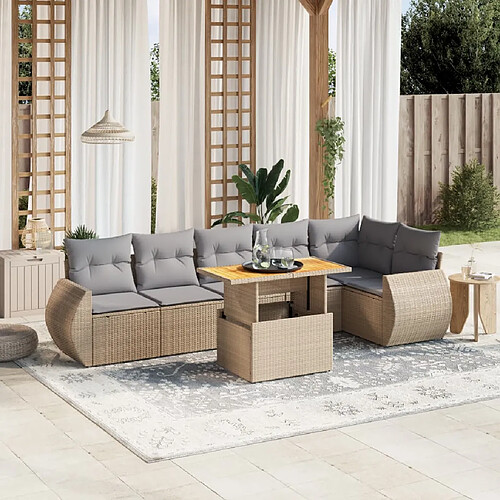 vidaXL Salon de jardin avec coussins 7 pcs beige résine tressée