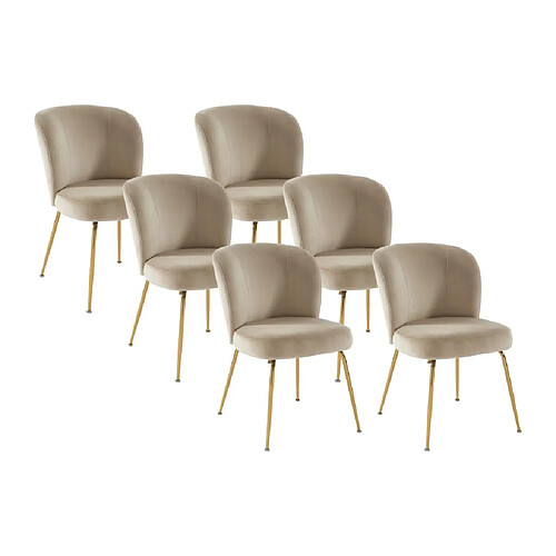 Vente-Unique Lot de 6 chaises en velours et métal doré - Beige - POLPONA