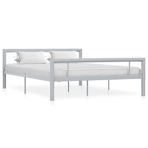 vidaXL Cadre de lit sans matelas gris et blanc métal 120x200 cm