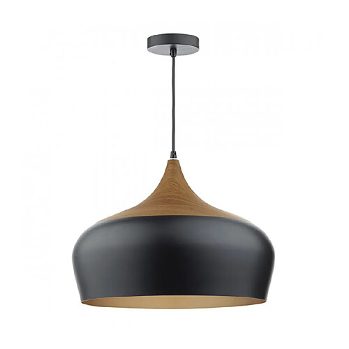 Luminaire Center Suspension Gaucho noir mat et bois 1 ampoule