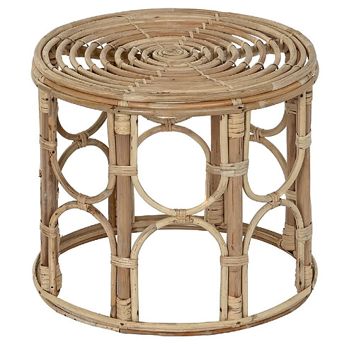 Pegane Table d'appoint ronde en rotin coloris naturel - Diamètre 38 x Hauteur 38 cm