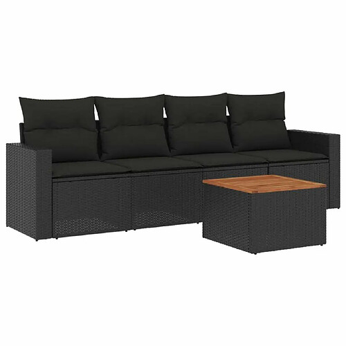 Maison Chic Salon de jardin 5 pcs avec coussins | Ensemble de Table et chaises | Mobilier d'Extérieur noir résine tressée -GKD73758