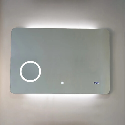 Kiamami Valentina MIROIR AVEC LED 100X70 AVEC MIROIR GROSSISSANT ET MONTRE DIGITALE SYSTÈME TACTILE