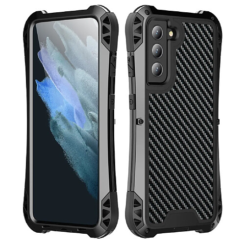 Coque en alliage d'aluminium + silicone R-JUST texture en fibre de carbone, airbag aux quatre coins noir pour votre Samsung Galaxy S21 FE 5G