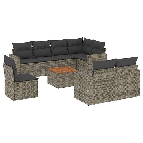 Maison Chic Salon de jardin 9 pcs avec coussins | Ensemble de Table et chaises | Mobilier d'Extérieur gris résine tressée -GKD76862