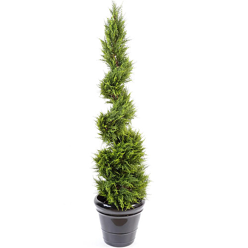 Pegane Plante artificielle haute gamme Spécial extérieur / Cyprès artificiel Juniperus Forme Spirale Vert - Dim : 130 x 48 cm