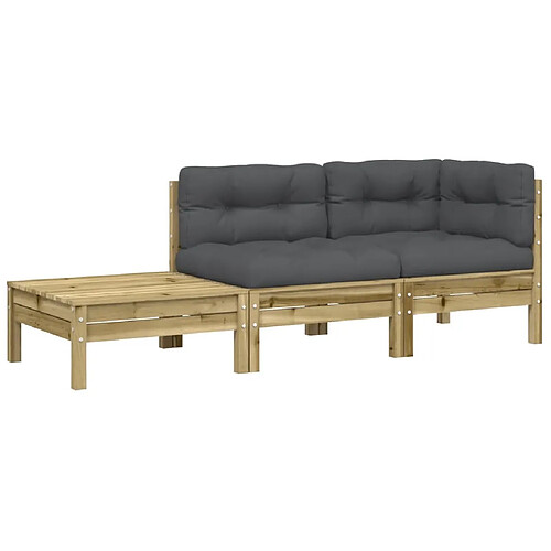 Maison Chic Canapé de jardin avec coussins et repose-pied | Canapé Sofa d'extérieur | Fauteuil terrasse bois pin imprégné -MN40914