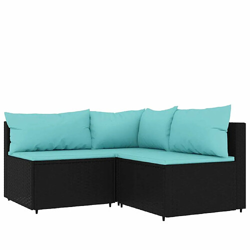 Maison Chic Salon de jardin 3 pcs + coussins - Mobilier/Meubles de jardin - Table et chaises d'extérieur Noir Résine tressée -MN90636