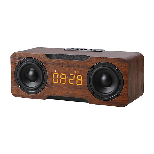 Yonis Enceinte Bluetooth Alarme Multifonction Bois Foncé 24W Son 3D