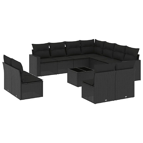 Maison Chic Salon de jardin 12 pcs avec coussins | Ensemble de Table et chaises | Mobilier d'Extérieur noir résine tressée -GKD74732