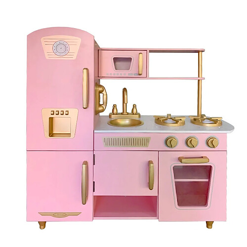 Cuisine pour Enfants Bois Robincool Leire Pink 85x33x89 cm Four, Réfrigérateur, Micro-ondes, Évier et Cuisinière | Rose Vintage