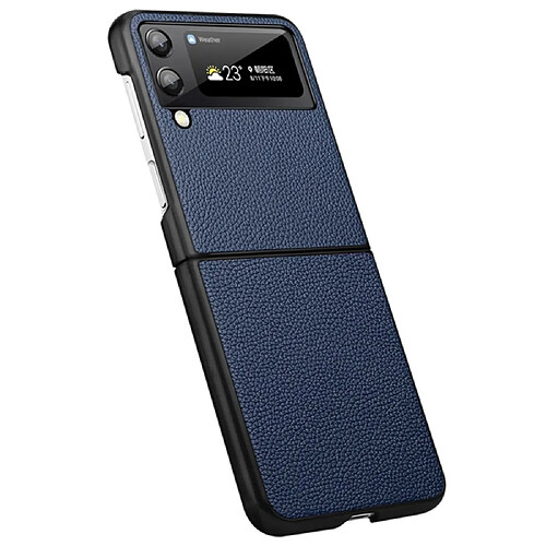 Coque en TPU + cuir véritable texture litchi bleu pour votre Samsung Galaxy Z Flip3 5G