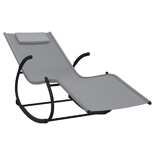 Helloshop26 Transat chaise longue bain de soleil lit de jardin terrasse meuble d'extérieur à bascule 164 acier et textilène gris 02_0012973