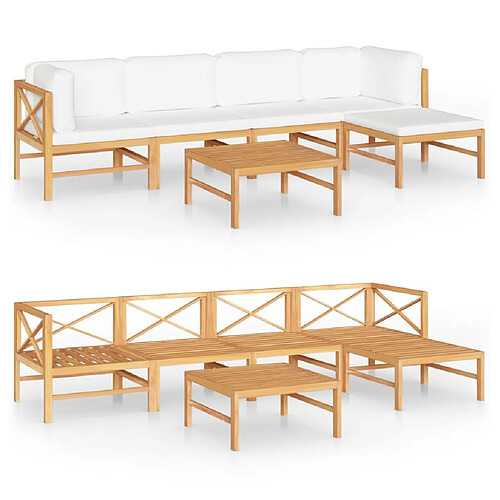 Maison Chic Salon de jardin 6 pcs + coussins - Mobilier/Meubles de jardin - Table et chaises d'extérieur crème Bois de teck solide -MN49797