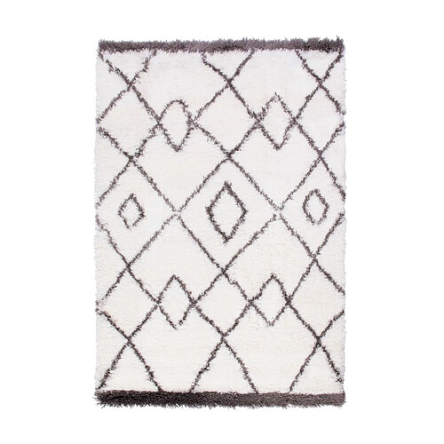 INTEMPORA Tapis Salon Chambre Shaggy Poils Longs Motifs Diamant Scandinave Gris et Blanc 150X200CM- Décoration- Mobilier d'intérieur