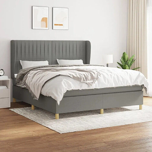 Maison Chic Lit Adulte - Lit simple Lit à sommier tapissier avec matelas moelleux - Meuble de Chambre - Gris foncé 160x200cm Tissu -MN70989