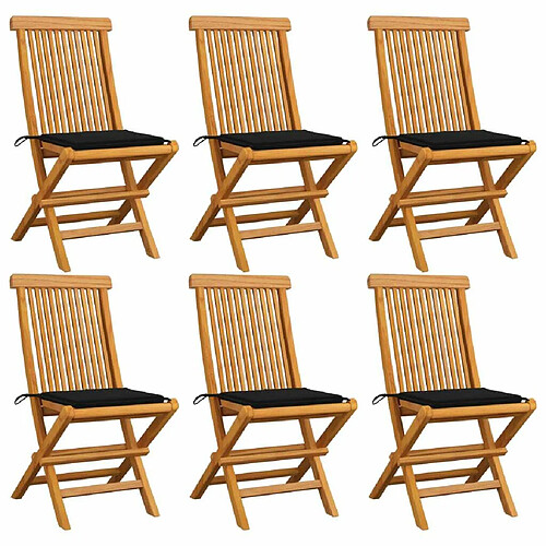 Maison Chic Lot de 6 Chaises de jardin avec coussins | chaises Relax d'extérieur noir Bois de teck massif -GKD82541