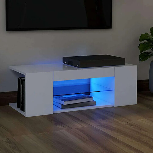 Maison Chic Meubles TV avec lumières LED - Banc TV pour salon Blanc 90x39x30 cm -MN53815