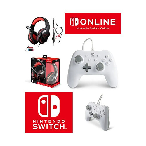 Pack Manette SWITCH Filaire Nintendo BLANCHE Officielle + Casque Gamer PRO H3 Rouge SPIRIT OF GAMER SWITCH