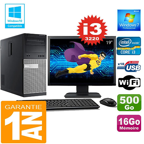 PC Tour DELL 7010 Core I3-3220 Ram 16Go Disque 500 Go Wifi W7 Ecran 19" · Occasion