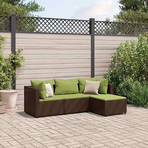 vidaXL Salon de jardin 4 pcs avec coussins Marron Résine tressée