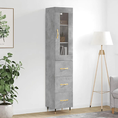 vidaXL Buffet haut Gris béton 34,5x34x180 cm Bois d'ingénierie