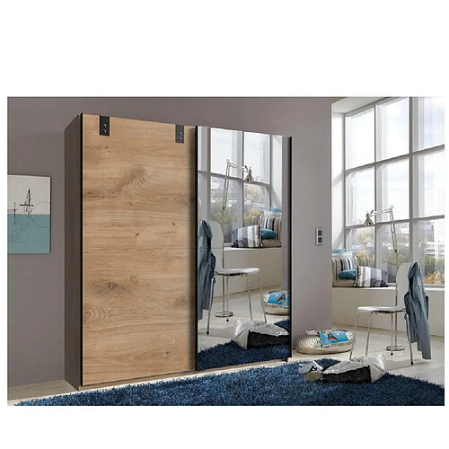 Inside 75 Armoire EMY style industriel 180 cm coulissante chêne poutre / miroir