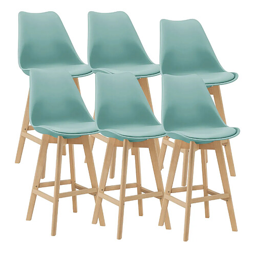 Helloshop26 Lot de 6 tabourets de bar plastique synthétique hêtre 105x48x58 cm menthe 03_0008727