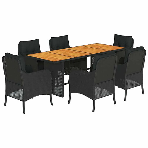 Maison Chic Ensemble à manger d'extérieur 7 pcs avec coussins,Salon de jardin,Mobilier de jardin Noir Résine tressée -GKD159225