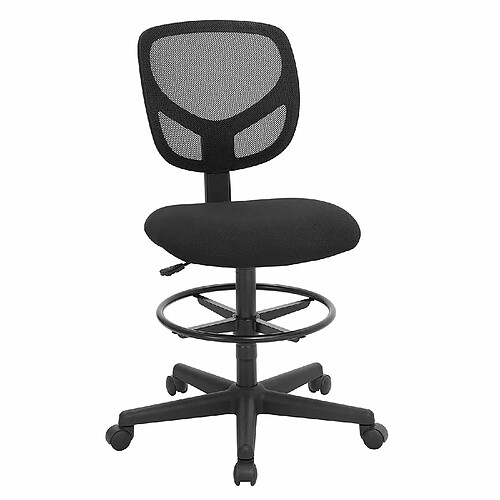 Songmics Tabouret avec Repose-Pieds Circulaire, Hauteur réglable, Siège Ergonomique Rotatif, Fauteuil de Bureau sans accoudoirs, Revêtement de l’Assise en Tissu, Charge maximale 120 kg, Noir OBN15BK