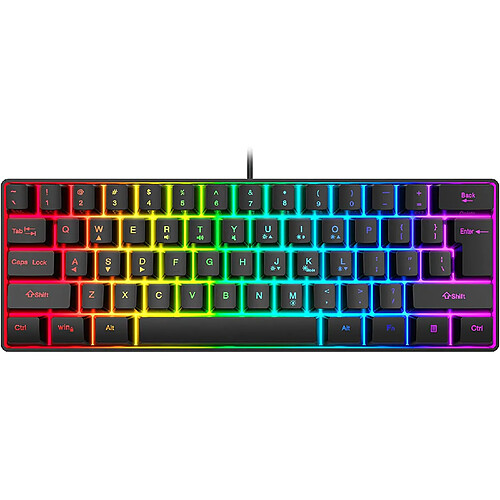 Clavier de jeu filaire 60 %, mini clavier ultra compact rétroéclairé RVB, mini clavier étanche compact 61 touches pour PC/Mac Gamer, dactylographe, voyage, facile à transporter en voyage d'affaires (noir)