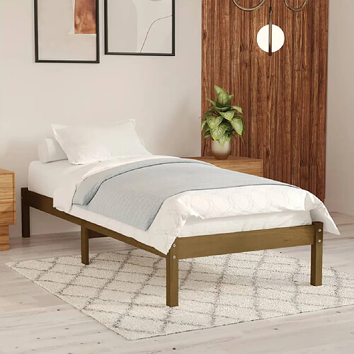 vidaXL Cadre de lit sans matelas marron miel bois massif 100x200 cm