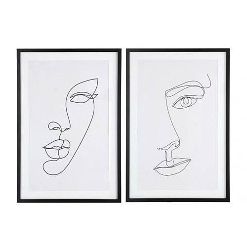 Dansmamaison Cadre Visage Abstrait Mdf/Verre Blanc/Noir Assortiment De 2