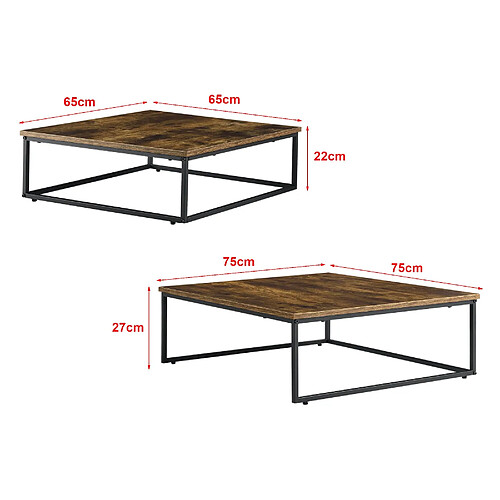 Helloshop26 Lot de 2 tables basses gigognes haninge carrées effet bois foncé 03_0008529