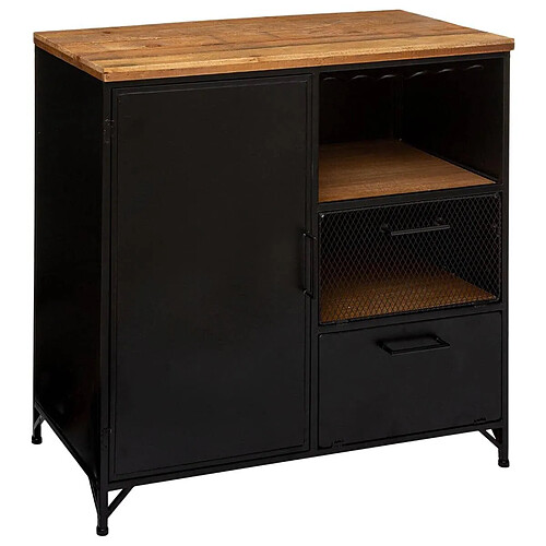 Pegane Buffet 1 porte en métal et bois coloris noir - Longueur 80 x Profondeur 42,5 x Hauteur 85 cm