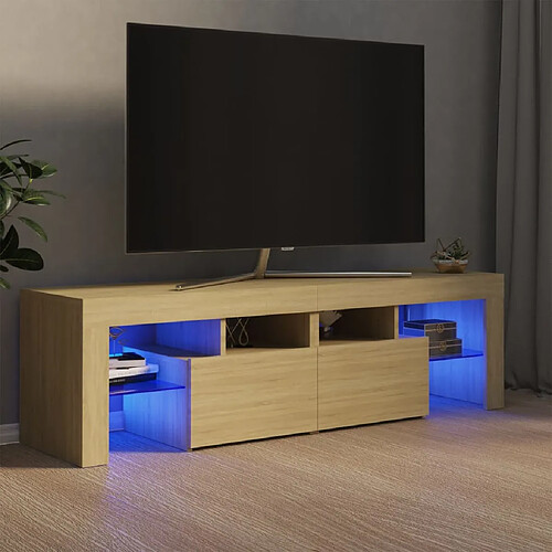 vidaXL Meuble TV avec lumières LED Chêne sonoma 140x36,5x40 cm