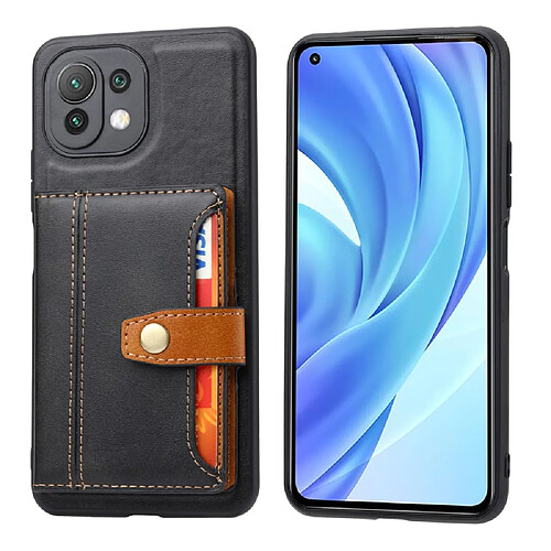 Coque en TPU + PU avec béquille et porte-cartes noir pour votre Xiaomi Mi 11 Lite 4G/5G