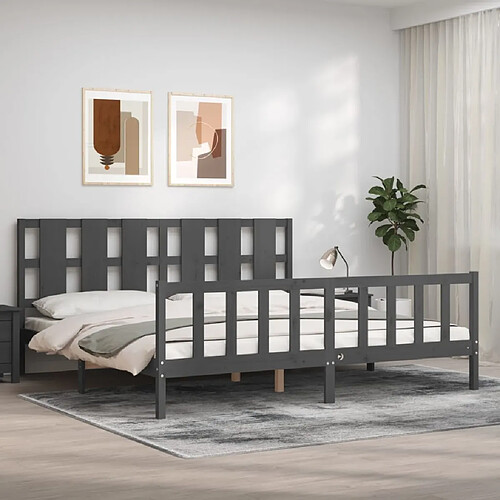 Maison Chic Lit adulte - Cadre Structure de lit avec tête de lit Contemporain gris 200x200 cm bois massif -MN67303