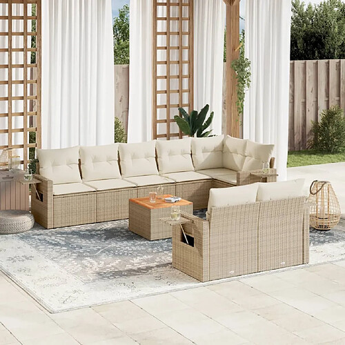 vidaXL Salon de jardin avec coussins 9 pcs beige résine tressée