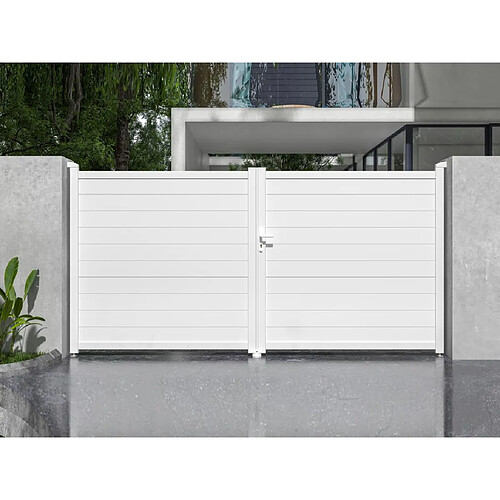 Vente-Unique Portail électrique battant aluminium plein L355 x H181 cm blanc - NAZARIO