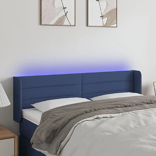 Maison Chic Tête de lit scandinave à LED,meuble de chambre Bleu 147x16x78/88 cm Tissu -MN94129