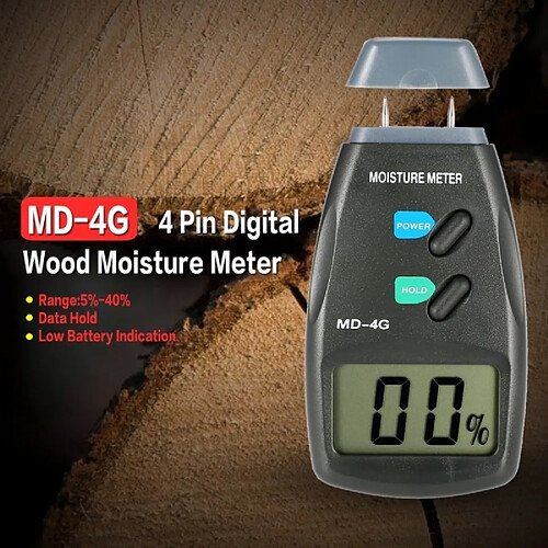 Wewoo Détecteur d'humidité Humidimètre en bois à 4 broches MD-4G Humidimètres numériques pour grains de sol à cristaux liquides