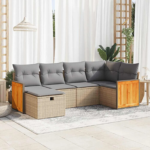 vidaXL Salon de jardin avec coussins 6 pcs beige résine tressée