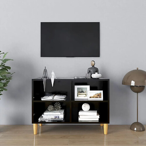 Maison Chic Meuble TV scandinave avec pieds - Banc TV pour salon en bois massif Noir 69,5x30x50 cm -MN99395