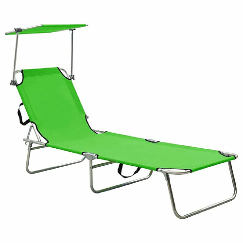 Maison Chic Chaise longue, Transat pliable avec auvent acier vert pomme