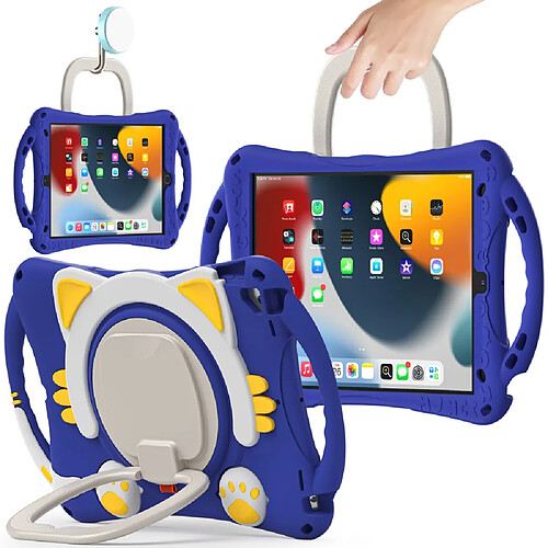 Coque en TPU antichoc avec béquille rotative et bandoulière Bleu foncé/jaune pour votre iPad Pro 10.5-pouces (2017)/Air 10.5 pouces (2019)/10.2 (2020)/(2019)/(2021)