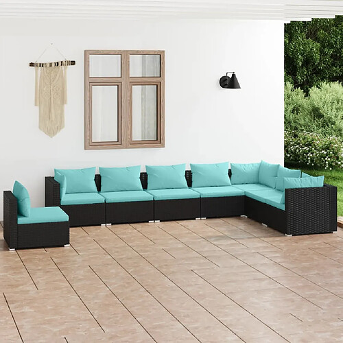 vidaXL Salon de jardin 8 pcs avec coussins Résine tressée Noir