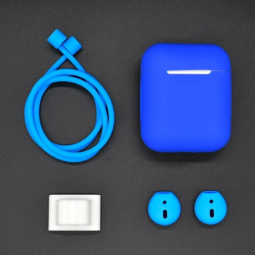 Wewoo Coque Protection Corde anti-perte + Etui en silicone + Boucle de suspension pour écouteurs + Housse pour bouchon d'oreille Bluetooth pour casque sans fil pour Apple AirPods (Bleu foncé)