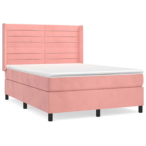 Maison Chic Lit adulte- Lit + matelas,Sommier à lattes de lit avec matelas Rose 140x190 cm Velours -GKD72654